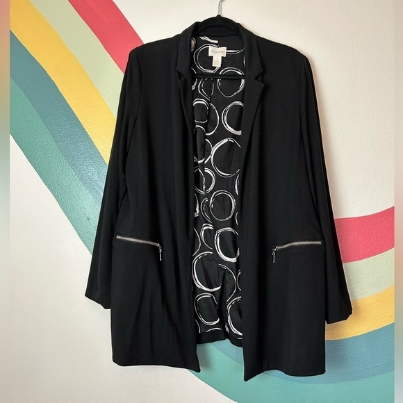 Chico's Jackets & Blazers - CHICOS Black Blazer Long Length Silver Zipper Hardware Business Casual Size 2